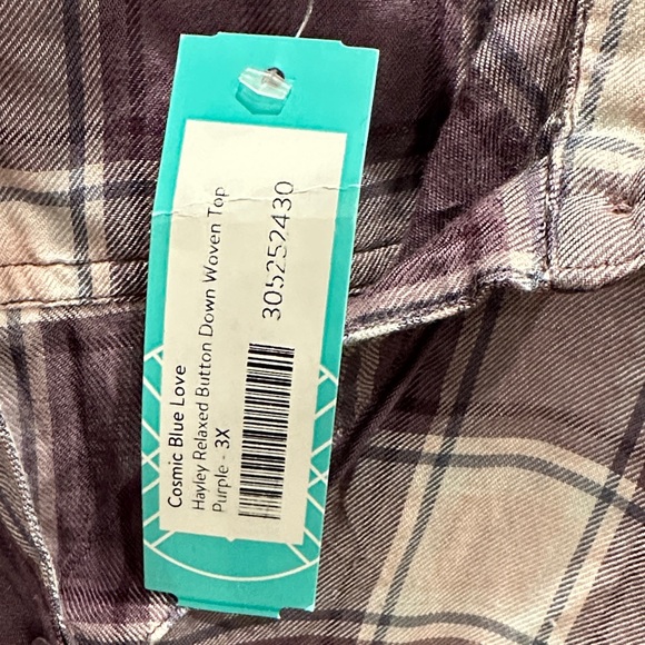 NWT cosmic Blue Love Hayley relaxed button Purple and White plus size 3X Shirt - Picture 3 of 6